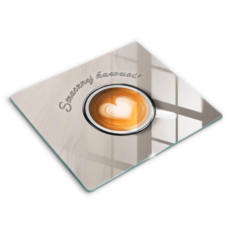 Szklana deska do krojenia Wallfluent 60x52 cm Napis: Smacznej kawusi 1 szt.