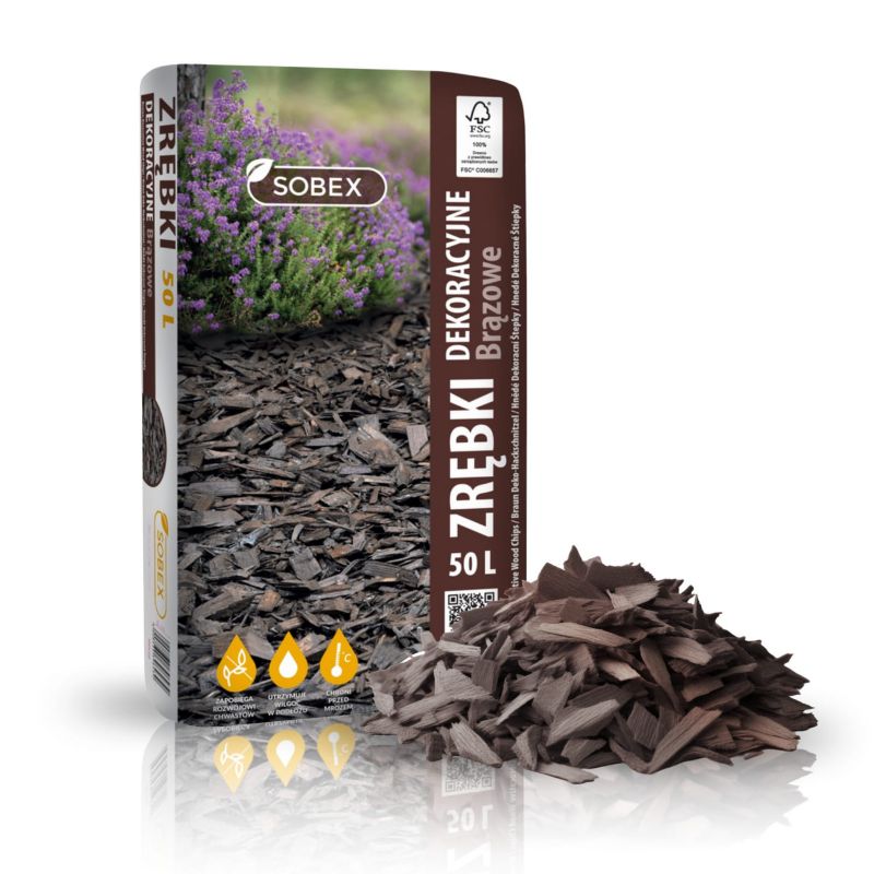 Zrębki dekoracyjne Brązowe 50L, SOBEX, 1 szt.