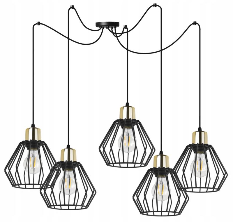 Lampa sufitowa wisząca Light Home LH Spider Nuvola 5x E27 60W czarny/złoty 1szt.