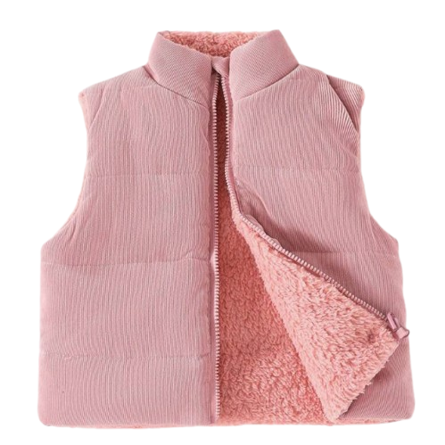 Bezrękawnik ocieplany brudny róż z futerkiem NS