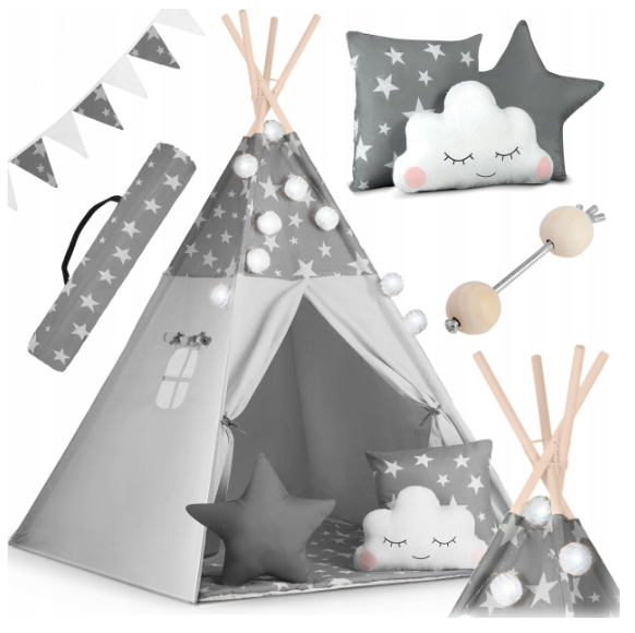 Namiot tipi pudrowy róż + poduszki + światełka AL (Kopia)