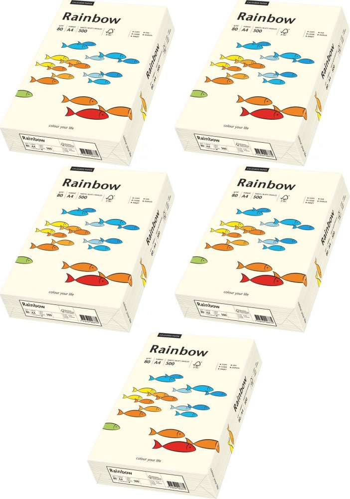 5x Papier kolorowy Rainbow, A4, 80g/m2, 500 arkuszy, kremowy (R03)