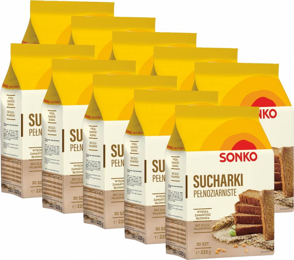 10x Sucharki Sonko, pełnoziarniste, 225g