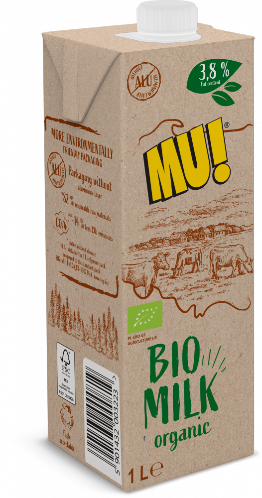 Mleko ekologiczne UHT do spieniania Wart-Milk MU! Bio Organic, 3.8%, 1l