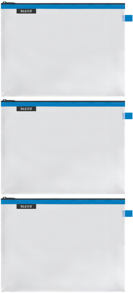 3x Koszulka/saszetka z suwakiem Leitz Wow, wodoodporna, rozmiar L, niebieski