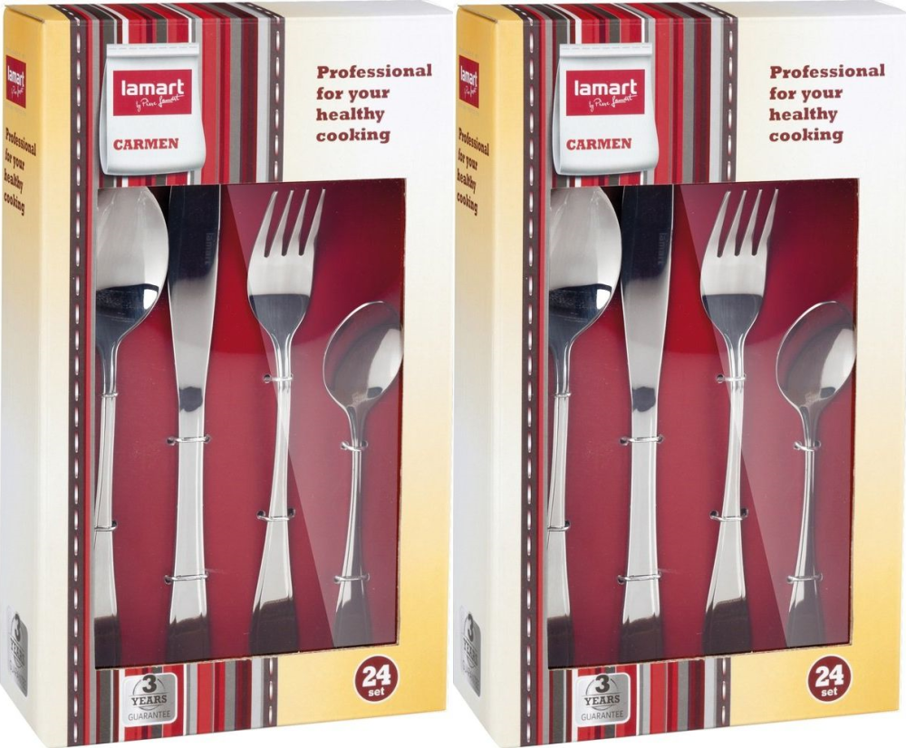 2x Komplet sztućców Lamart LT5001, 24 sztuki, w pudełku, srebrny