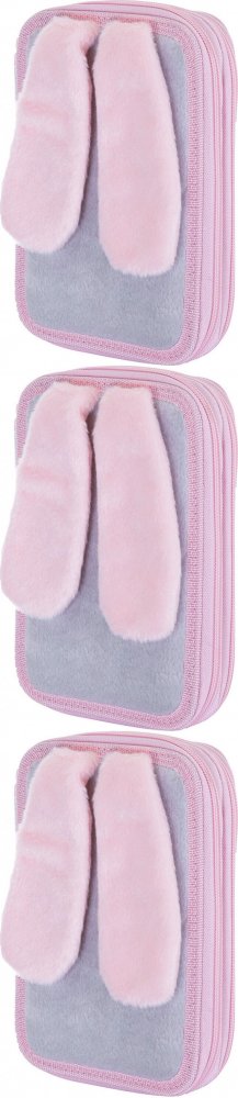 3x Piórnik 2-komorowy Astra Astrabag Honeybunny, bez wyposażenia, 20.5x13x4.5cm, szaro-różowy