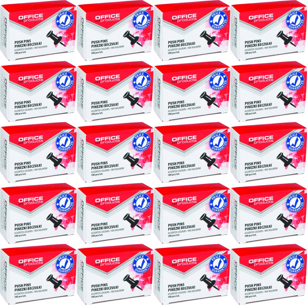 20x Pinezki beczułki Office Products, 100 sztuk, mix kolorów