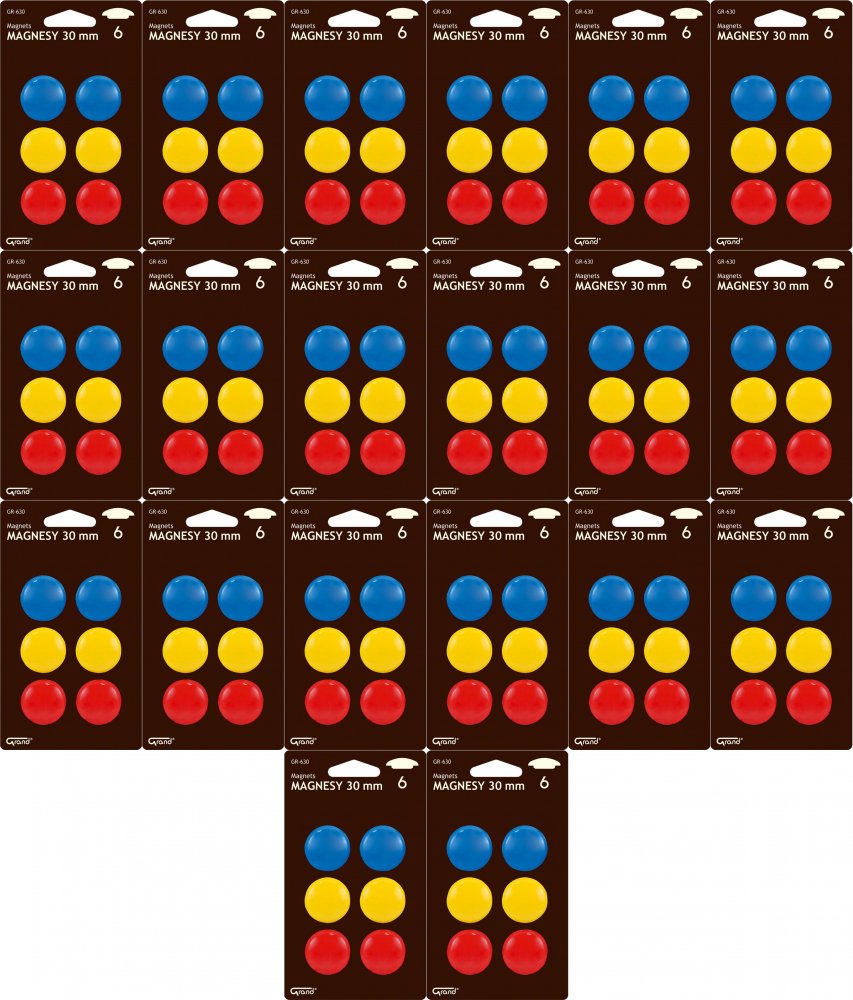 20x Magnes Grand, 30 mm, 6 sztuk, mix kolorów