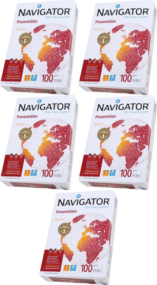 5x Papier ksero Navigator Presentation, A4, 100g/m2, 500 arkuszy, biały