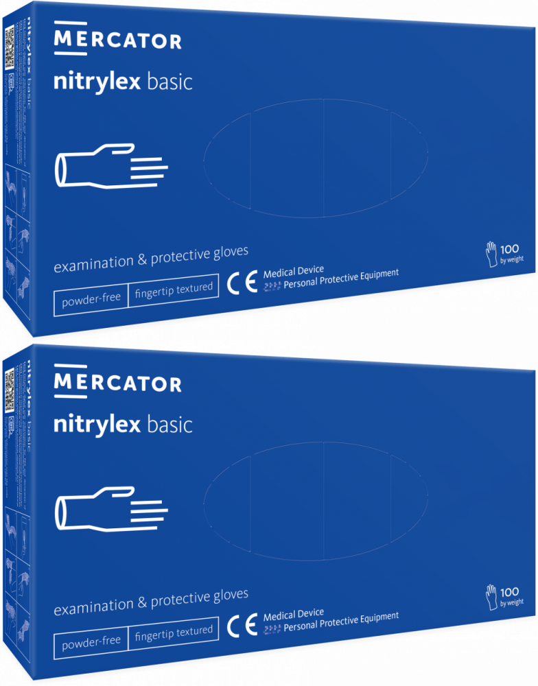 2x Rękawiczki nitrylowe jednorazowe Nitrylex Basic PF, bezpudrowe, rozmiar XL, 100 sztuk, niebieski