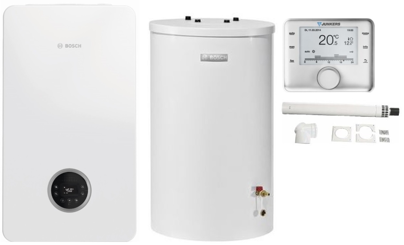 Bosch kocioł kondensacyjny wiszący jednofunkcyjny GC2300iW 15P z zasobnikiem WST120-50 i regulatorem CW400 oraz systemem AZB 600/3 ...