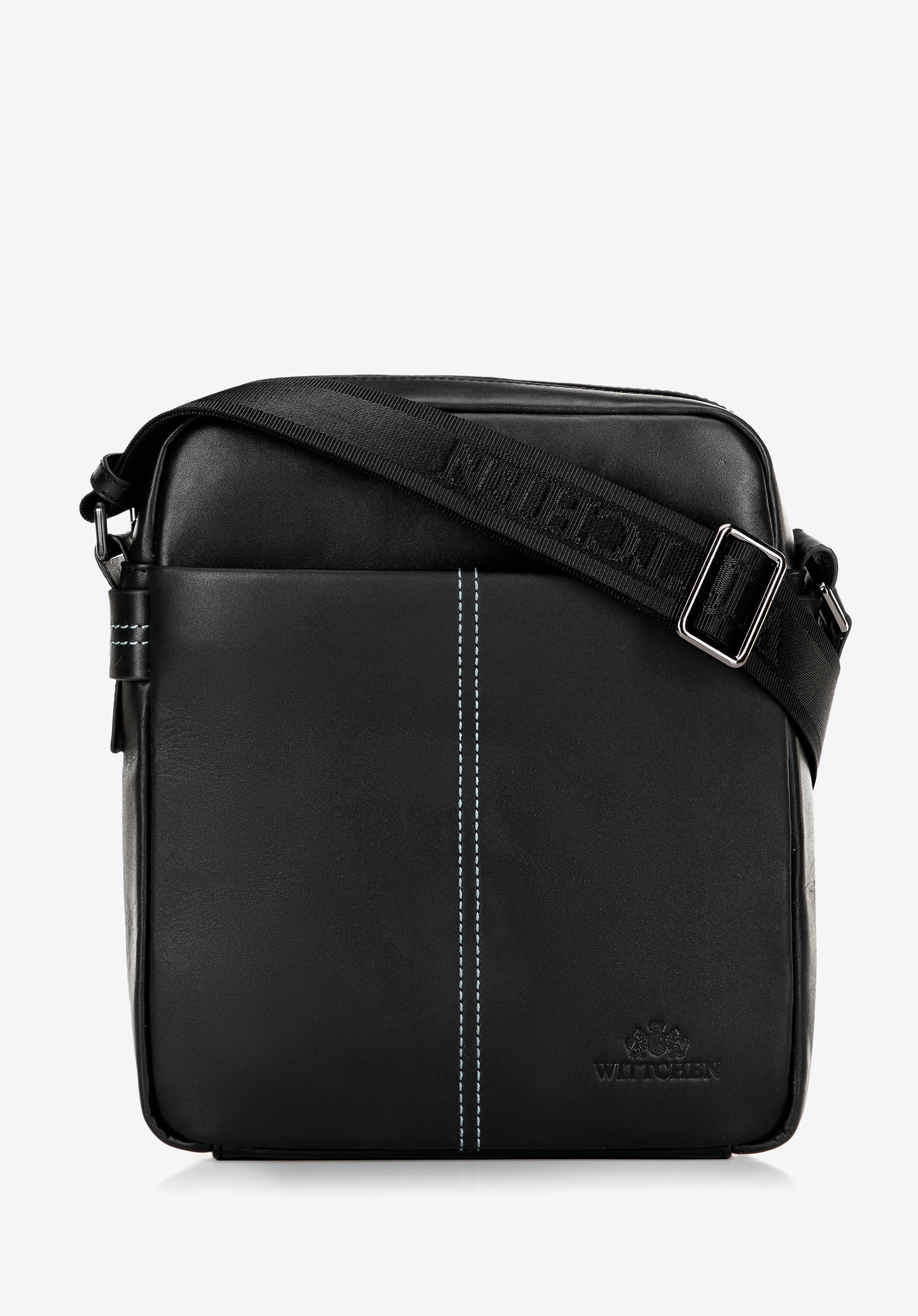 Męska listonoszka ze skóry naturalnej z przeszyciem czarna