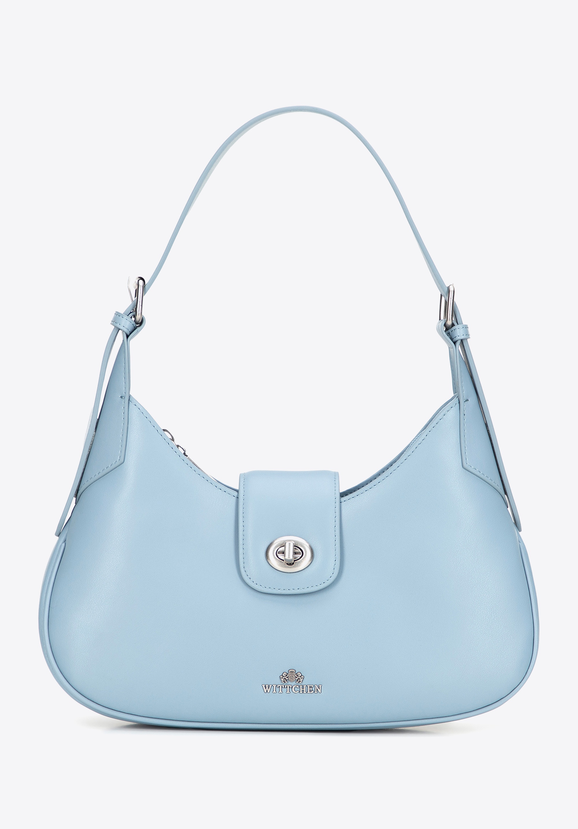 Skórzana torebka na ramię z odpinanym paskiem niebieska