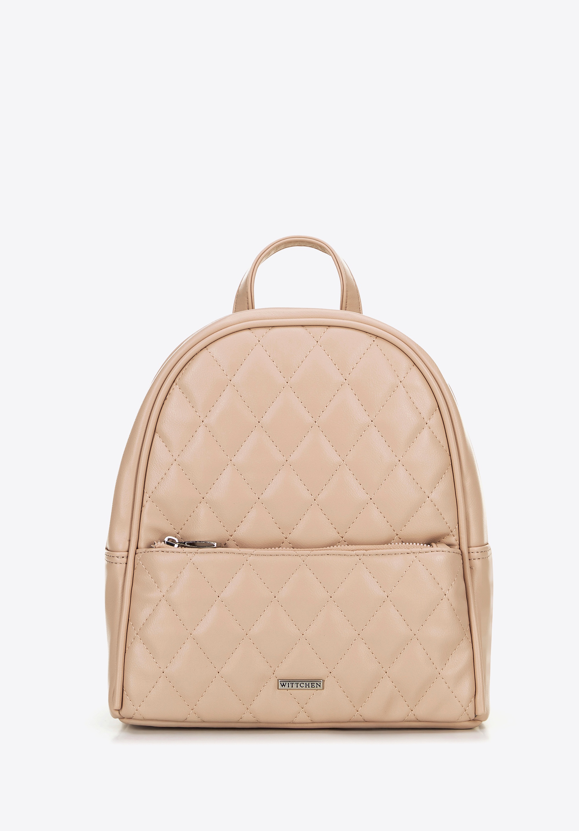 Damski plecak z imitacji skóry w przeszycia beżowy