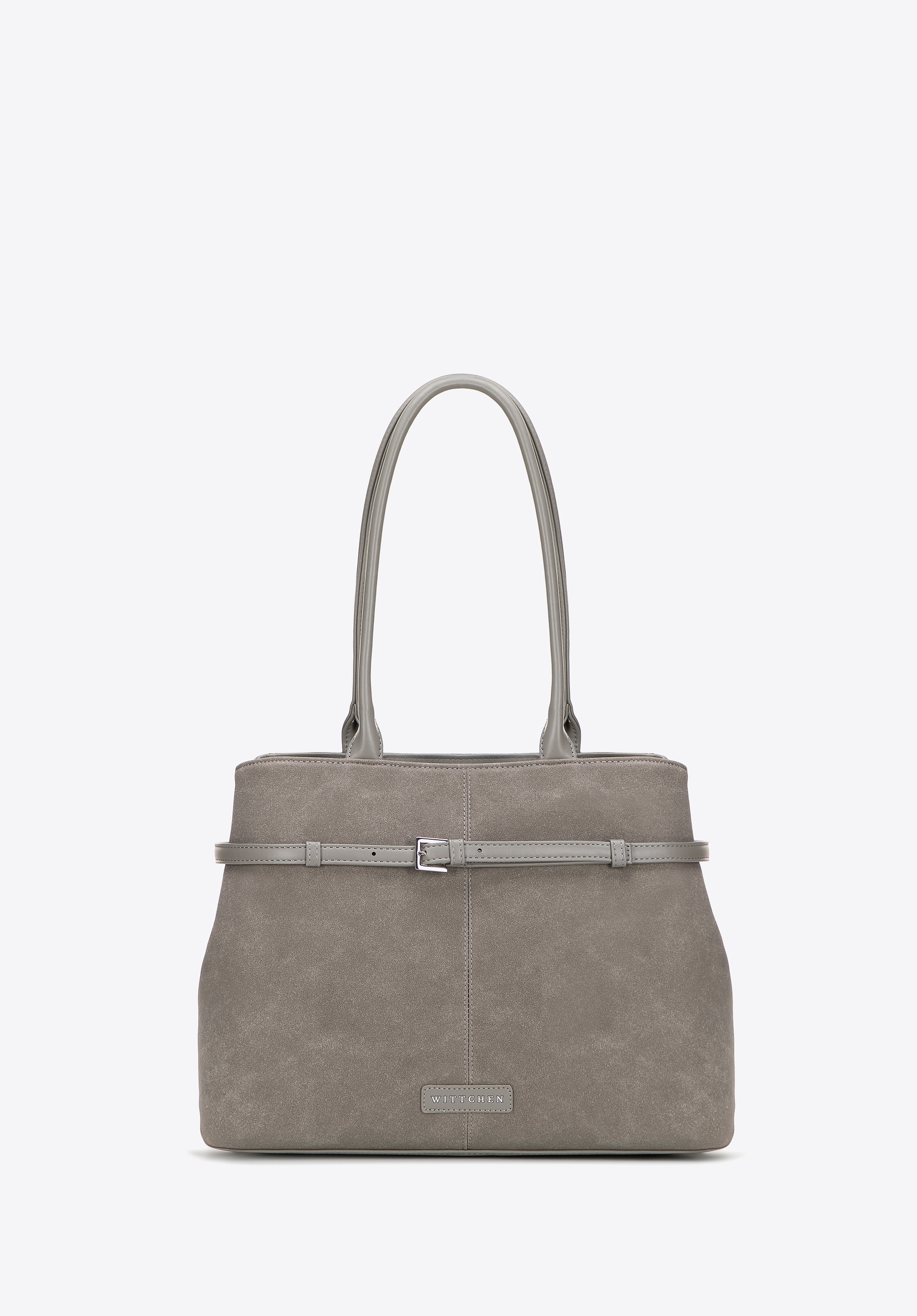 Damska shopperka z ozdobnym paskiem na froncie szara