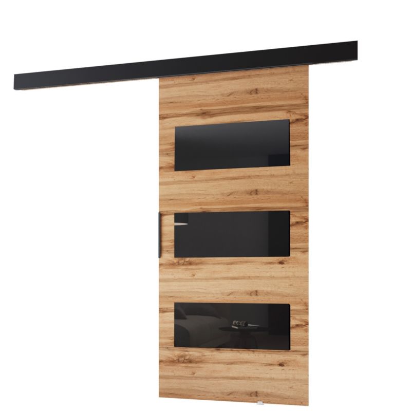 Drzwi przesuwne MINIO go for it PRIM E 106 cm dąb wotan z czarną maskownicą 1 szt.