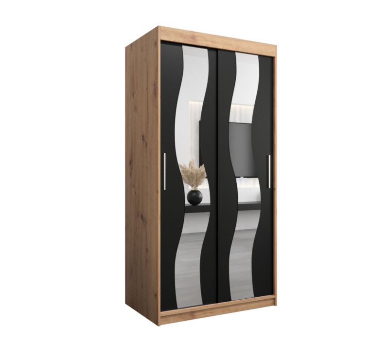 Szafa przesuwna Abiks SEWILLA 100 dąb artisan + czarny mat 1 szt.