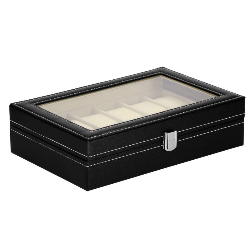 Szkatułka na zegarki 30x20x8 cm Springos z 12 przegródkami czarno-kremowa ekoskóra 1 szt.