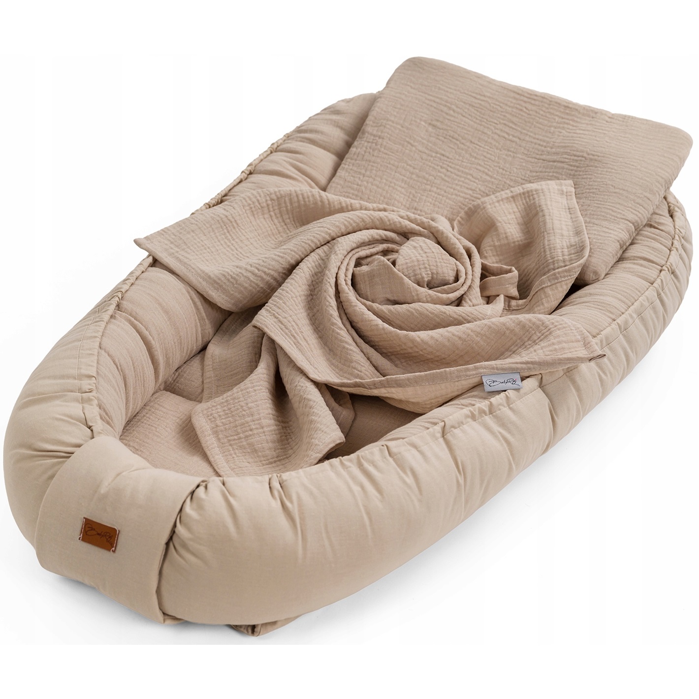 Kokon niemowlęcy z poduszką i kocykiem muślin beżowy / naturalny BR