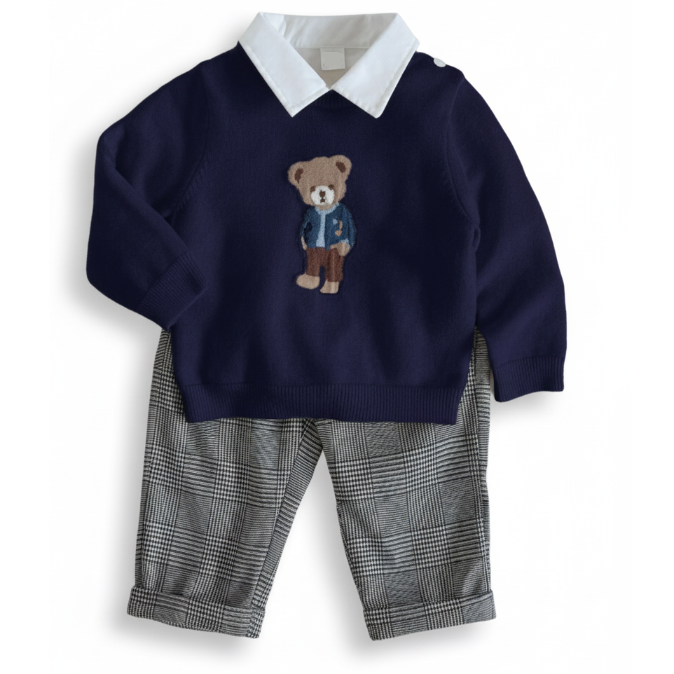 Świąteczny sweterek z Misiem granat ns