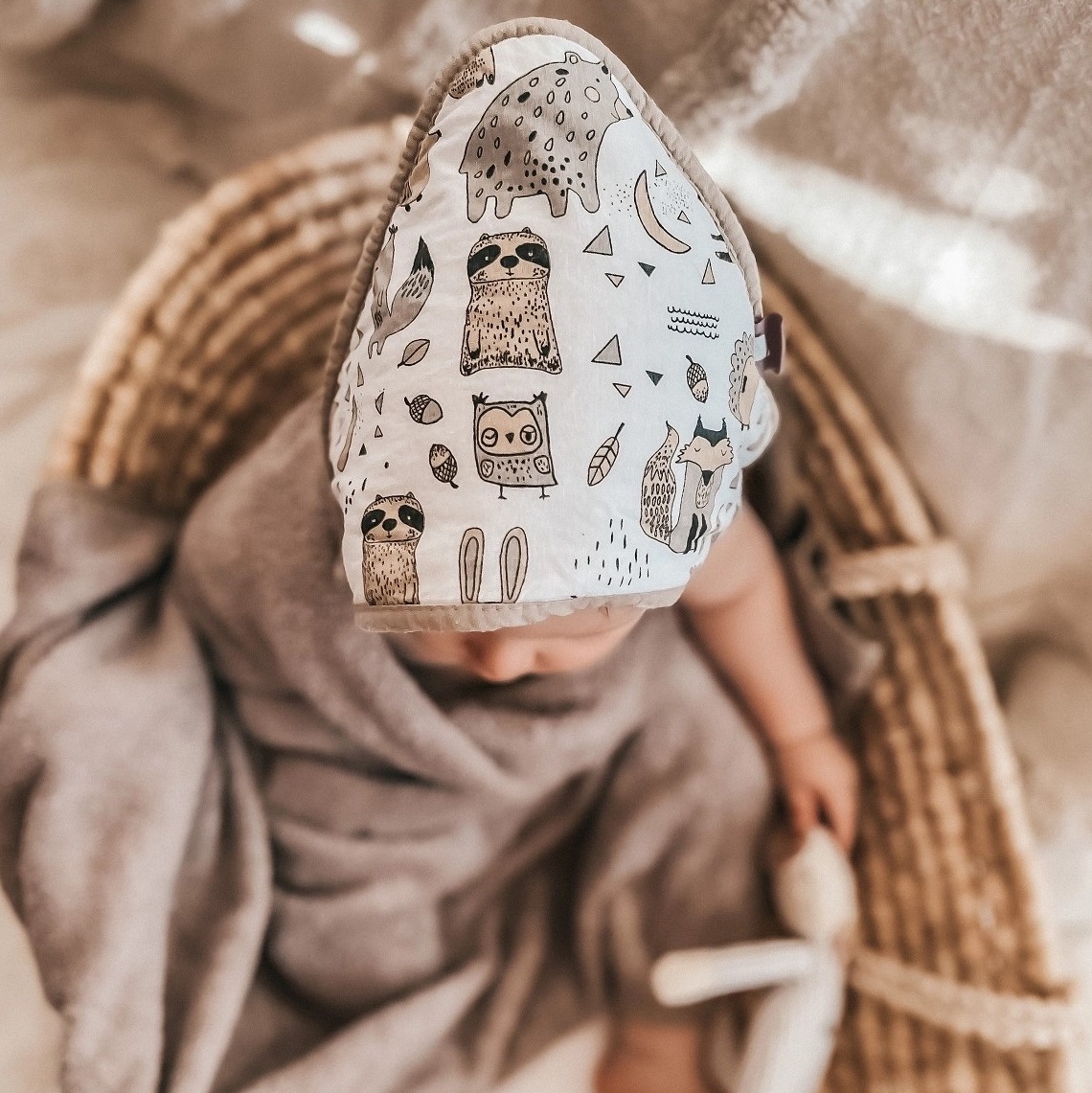 Okrycie kąpielowe bambusowe Beżowe Zwierzątka IF