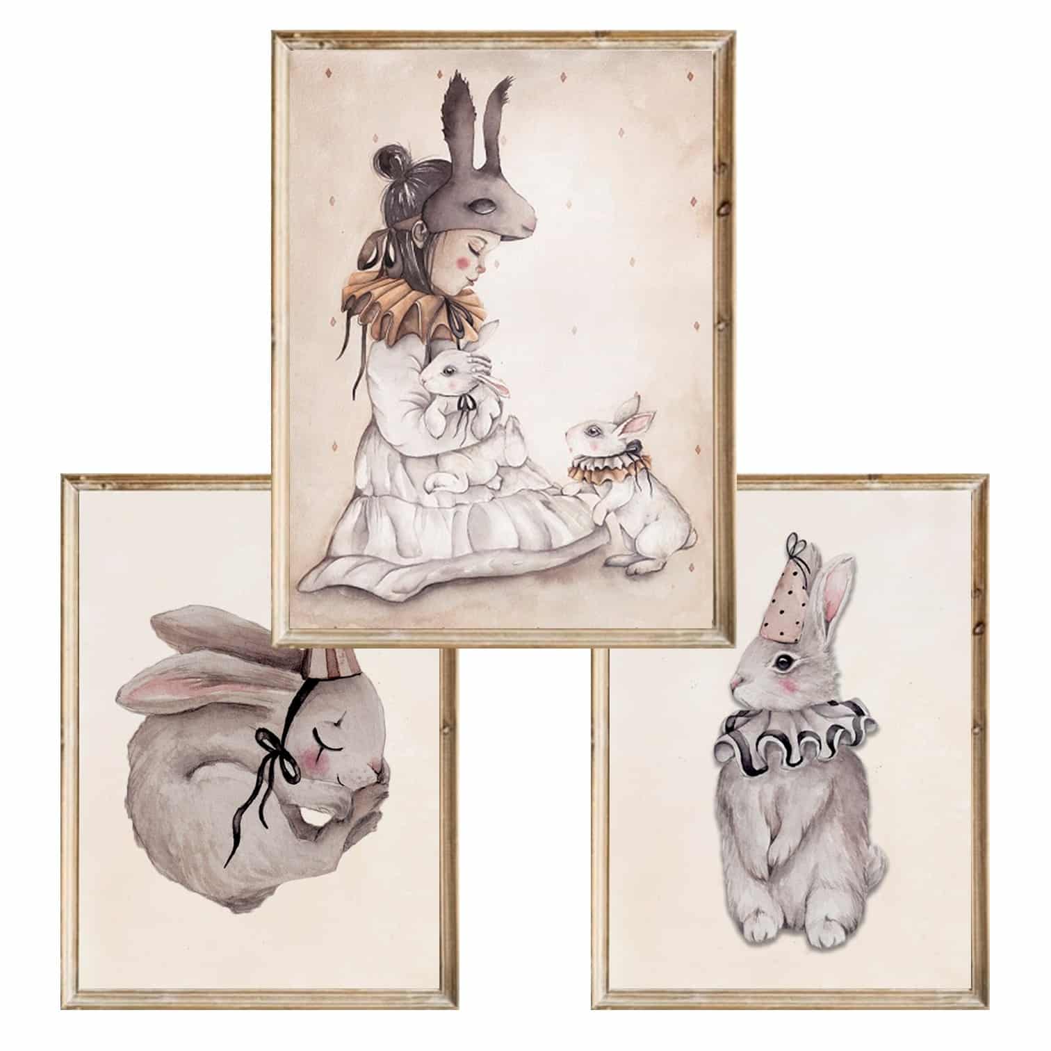 Zestaw trzech plakatów dla dzieci Bunny Girl - A3