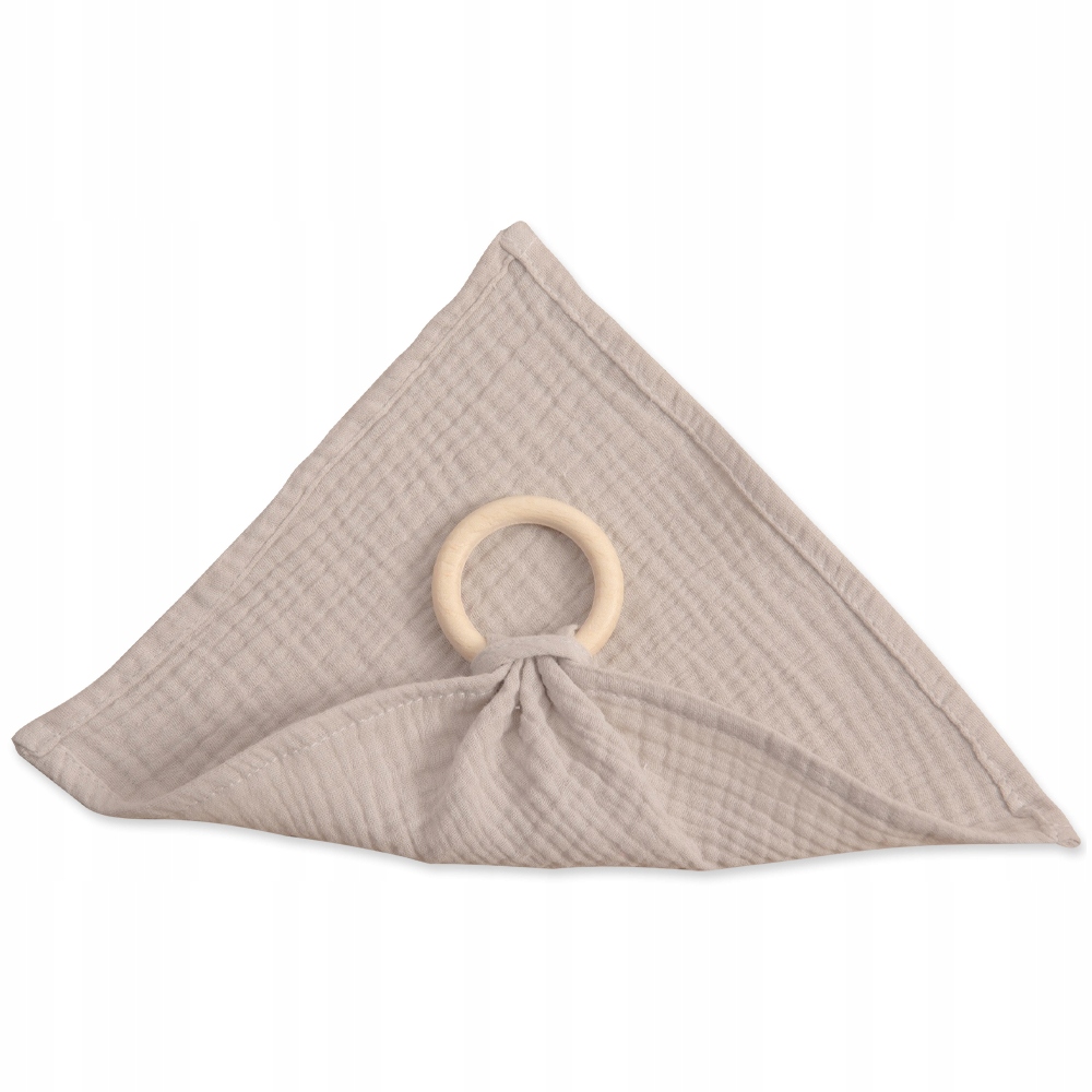 Przytulanka muślinowa uspokajacz z drewnianą zawieszką beż BR