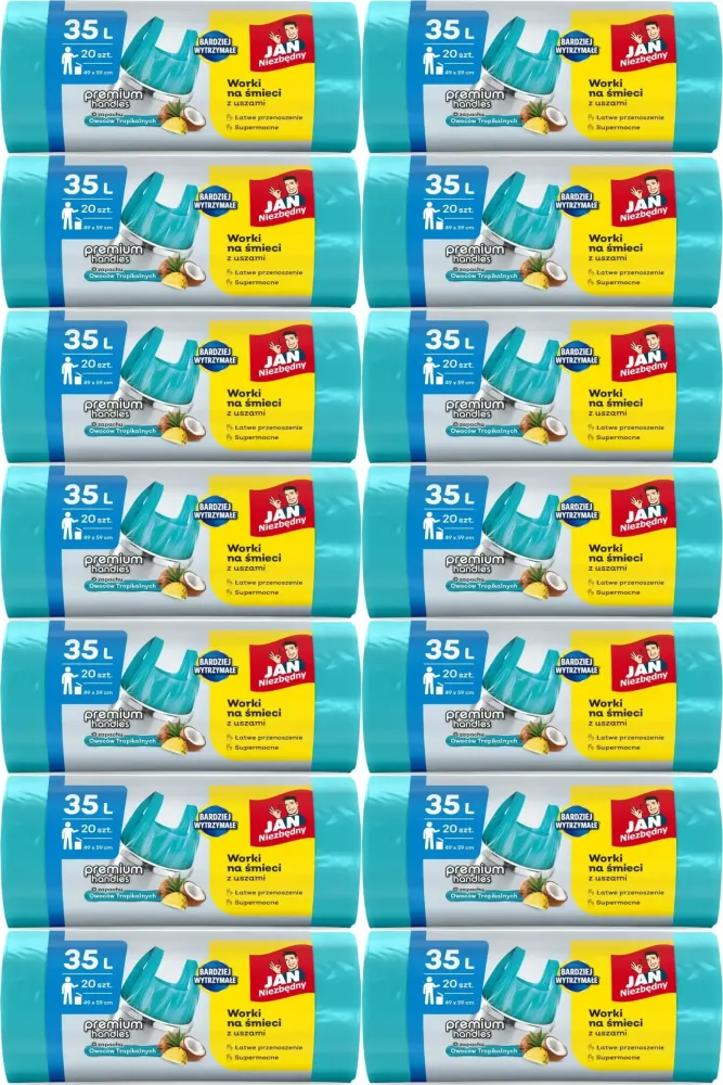 14x Worki na śmieci Jan Niezbędny T-shirt, HDPE, zapachowe, na odpady zmieszane, 35l, 20 sztuk, niebieski