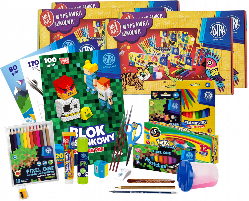 4x Wyprawka szkolna dla klas 1-3 Astra Pixel One (L), 21 elementów