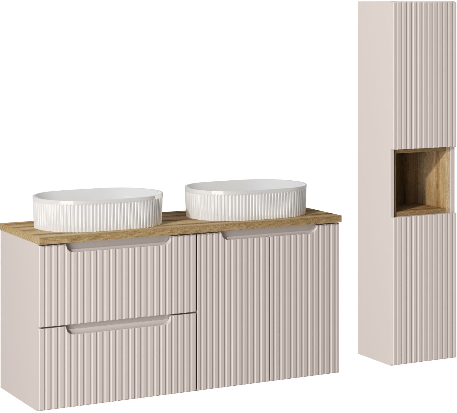 Zestaw 2 x Comad Nova Cashmere szafka 60x39x57 cm podumywalkowa wisząca kaszmir z blatem, umywalkami, szafką boczną i regałem SET-NOC B ...