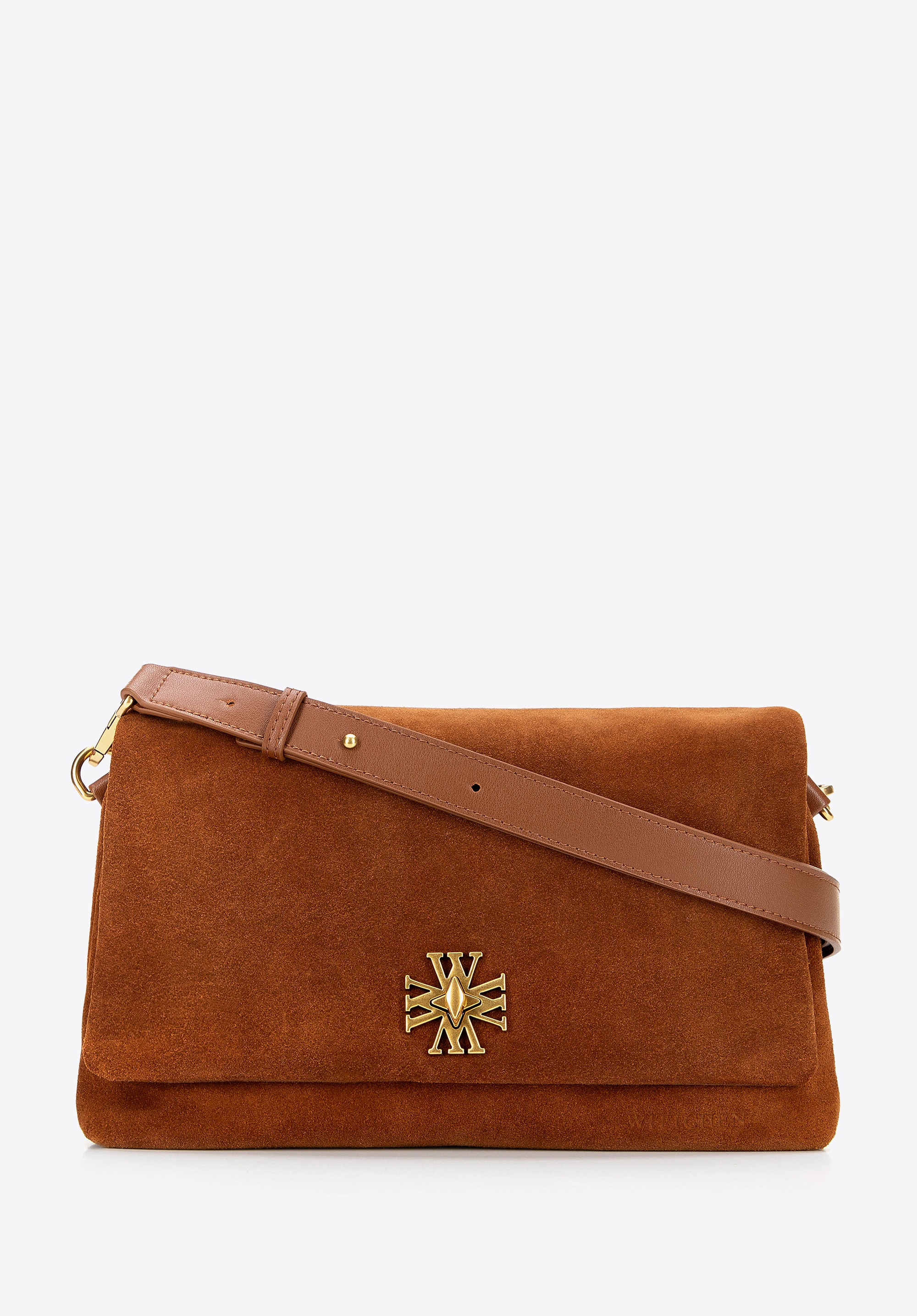 Damska listonoszka ze skóry zamszowej jasny brąz