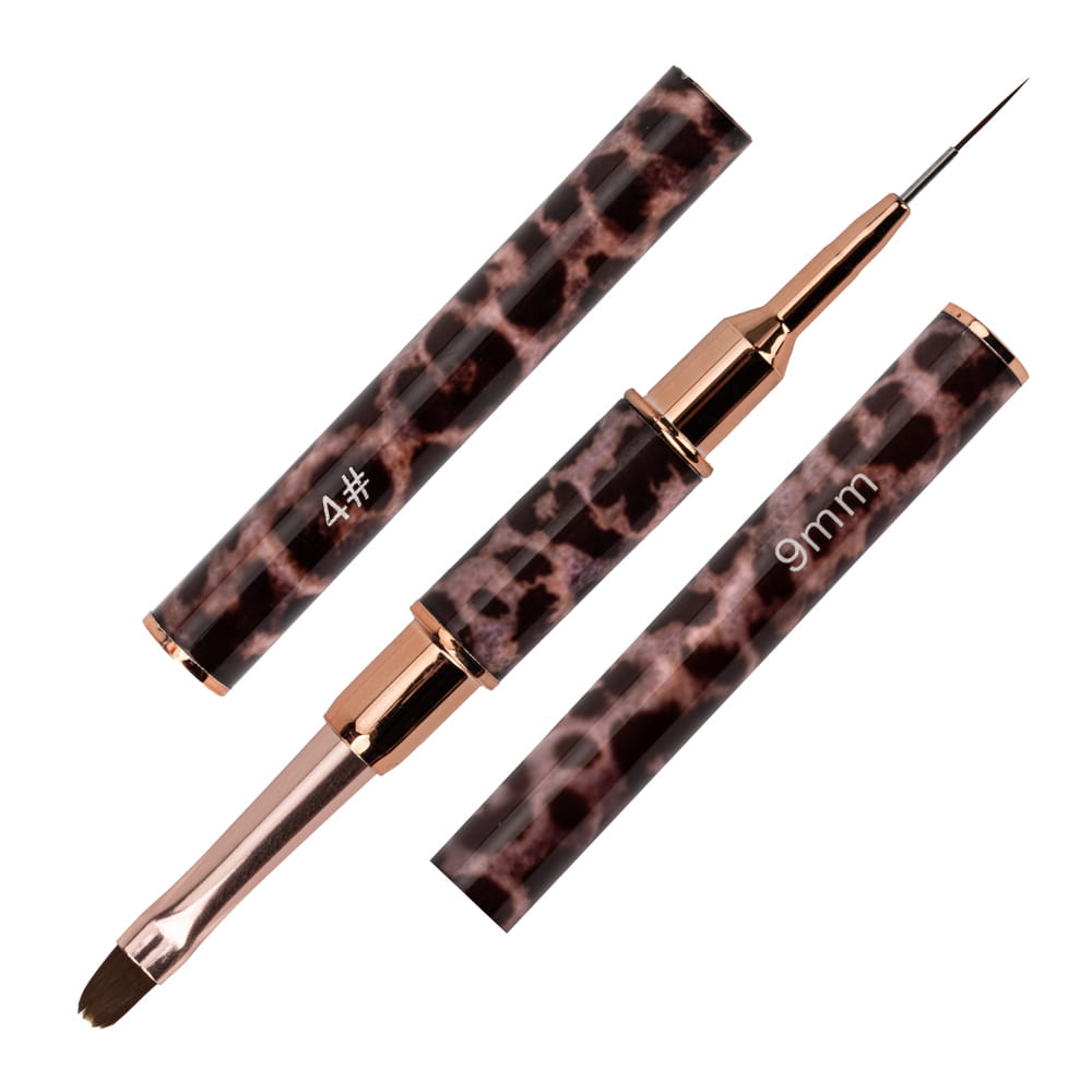 Pędzelek dwustronny do żelu Nr 4 owalny i do zdobień 9mm panterka