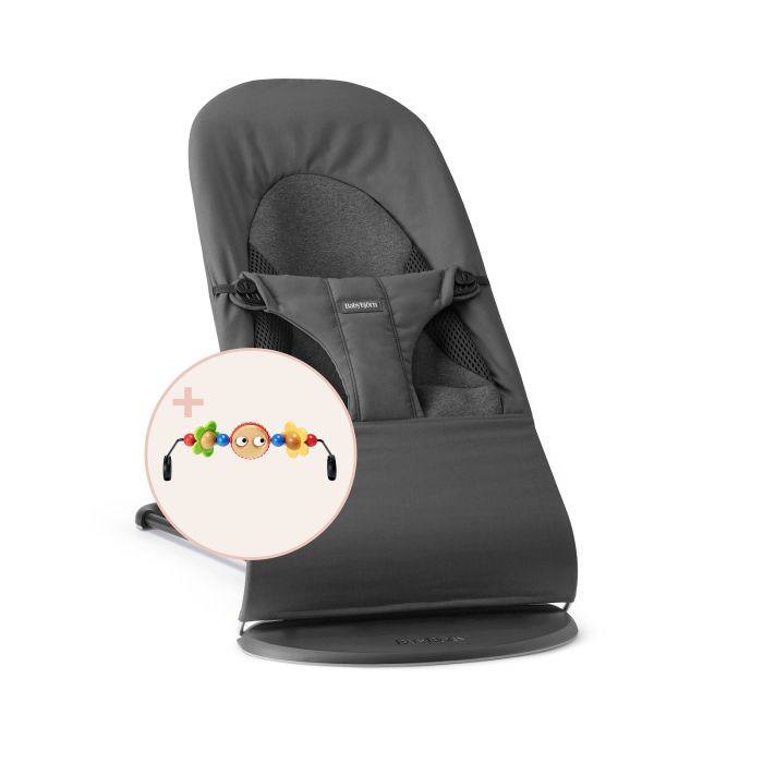BabyBjorn Leżaczek Balance Soft + zabawka Googly Eyes-Woven/Jersey Tri Fabric Ciemny Szary