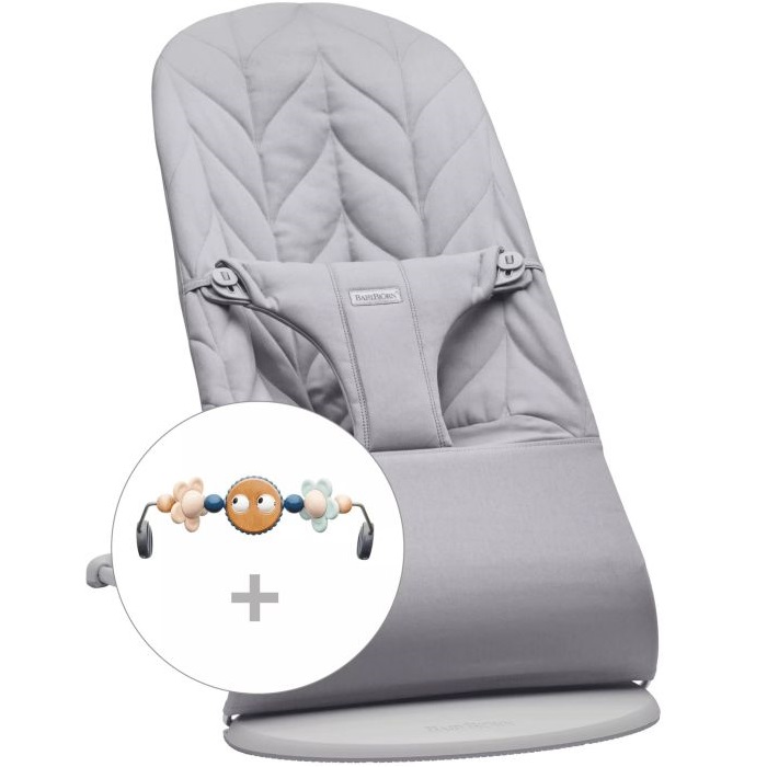 Babybjorn Leżaczek Bliss z zabawką Googly Eyes Pastels-Woven Petal Quilit Jasny Szary