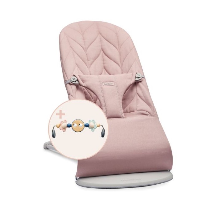 Babybjorn Leżaczek Bliss z zabawką Googly Eyes Pastels-Woven Petal Quilit Zgaszony róż