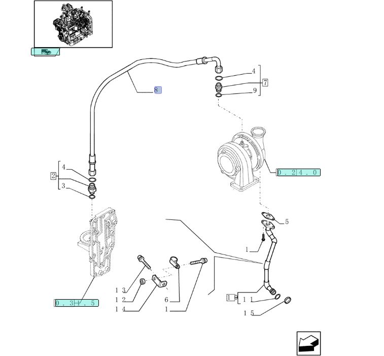Wąż giętki turbiny New Holland T4 T4000 T5000 504087327 2853842 CNH