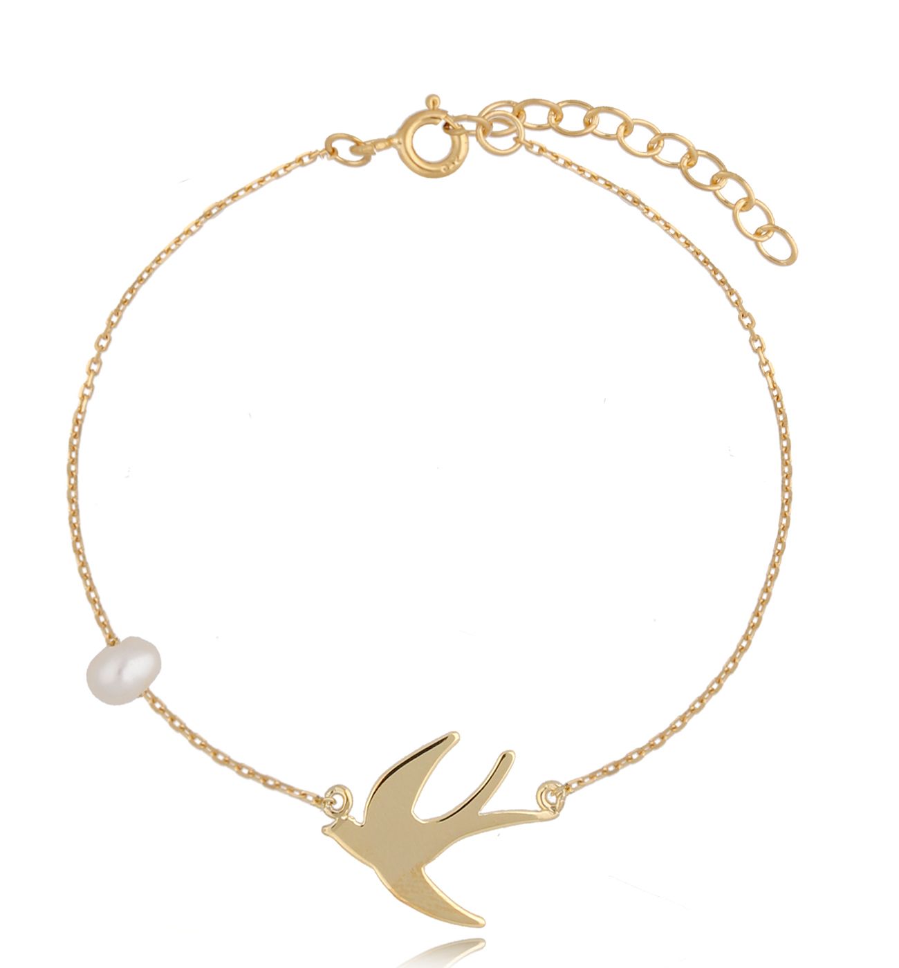 Bransoletka pozłacana z jaskółką i perłą Good Sign BSE0142