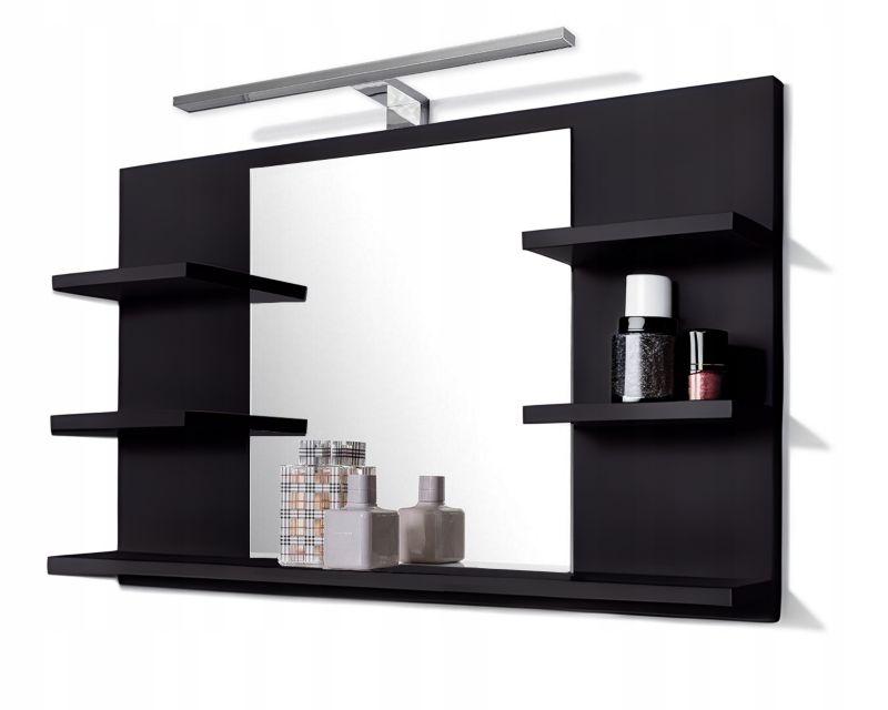 Lustro łazienkowe z półkami i oświetleniem LED Better Home, 80 x 50 x 12 cm, Czarne, 1 szt.