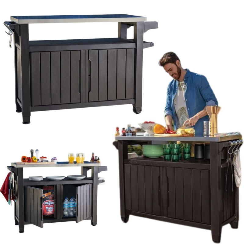 Barek ogrodowy Keter Unity XL 207 l ze stali nierdzewnej mobilny 134x52x90 cm 1 szt