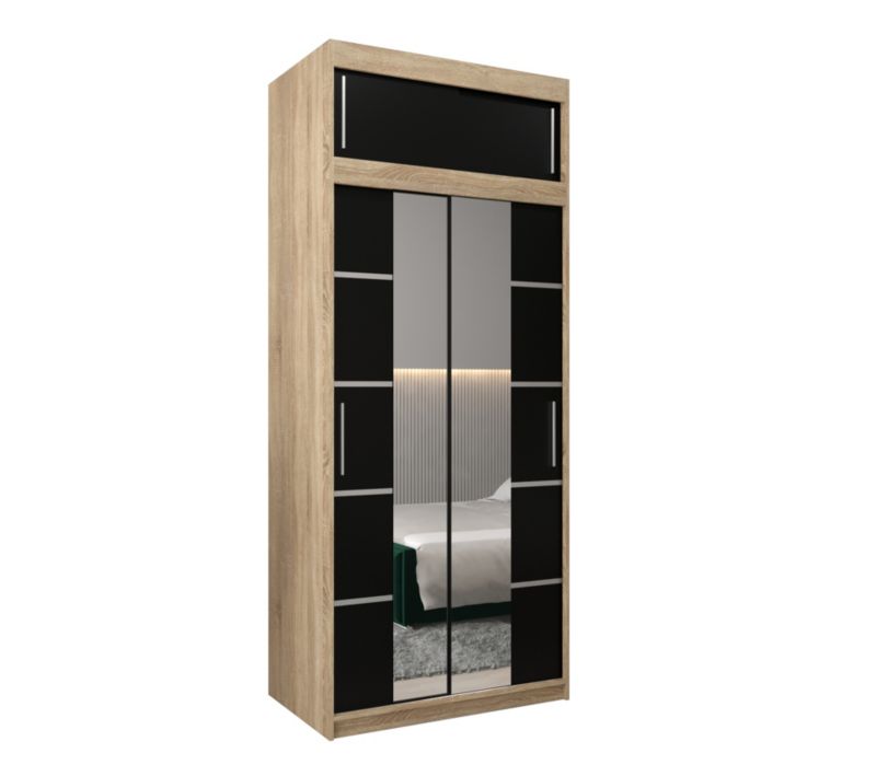 Szafa przesuwna Abiks Verona 4 100 sonoma + czarny z nadstawką 1 szt.