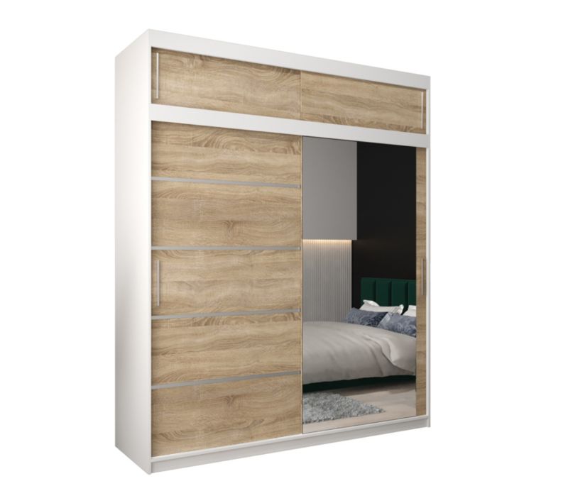 Szafa przesuwna Abiks Verona 2 200 biały + sonoma z nadstawką 1 szt.