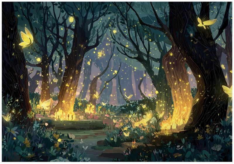 Fototapeta WALLARENA Dla Dzieci Na Flizelinie Las Motyle Zaczarowany Żółty 300x210 cm 16181VX6 1 szt.