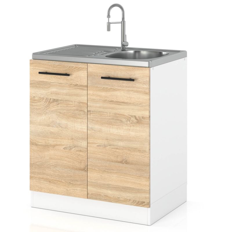 Szafka Kuchenna Hurtownia-Mebli Stojąca Pod zlewozmywak DZ60 sPremium 60cm Biały Mat Dąb Sonoma 60x52x82.2 cm 1szt.