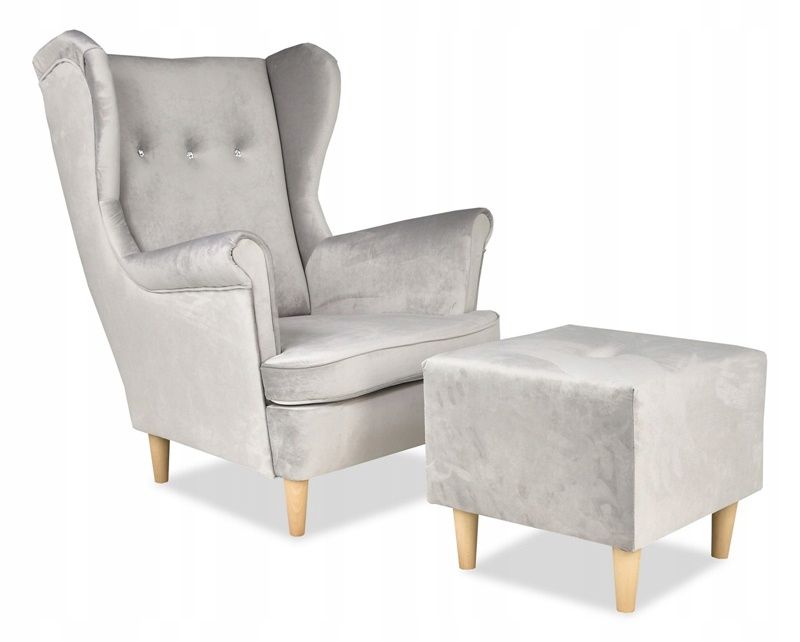 Fotel uszak do salonu z podnóżkiem Family Meble ARI jasny szary 1szt
