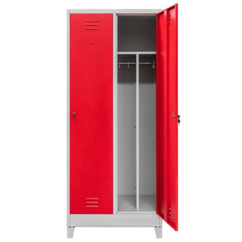Szafka ubraniowa BHP Mega-M na podstawie z nóżkami 2 drzwiowa Przegrody szaro-czerwona 80x50x190cm 1szt.