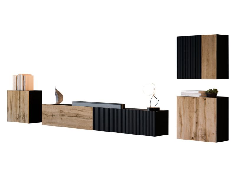 Meblościanka MIRJAN 24 Capital IV czarny + dąb wotan 1 kpl.