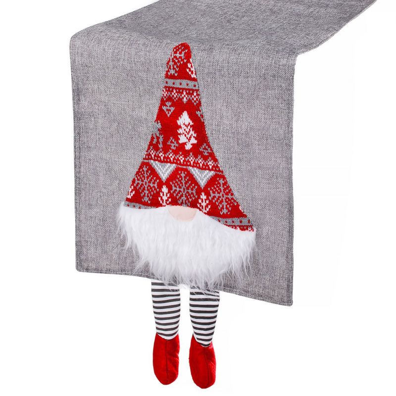 Bieżnik na stół Springos 180x33cm obrus świąteczny z krasnalem szary 1 szt.