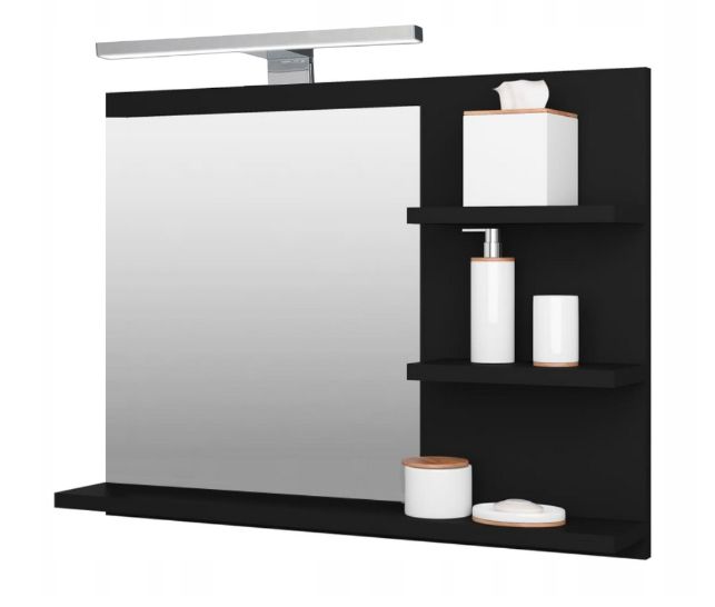 Lustro łazienkowe z półkami i oświetleniem LED Better Home, 60 x 50 x 12 cm, Czarne, Prawe, 1 szt.