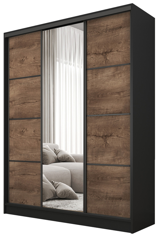 Szafa przesuwna z lustrem 150 cm do sypialni BEST dąb lefkas